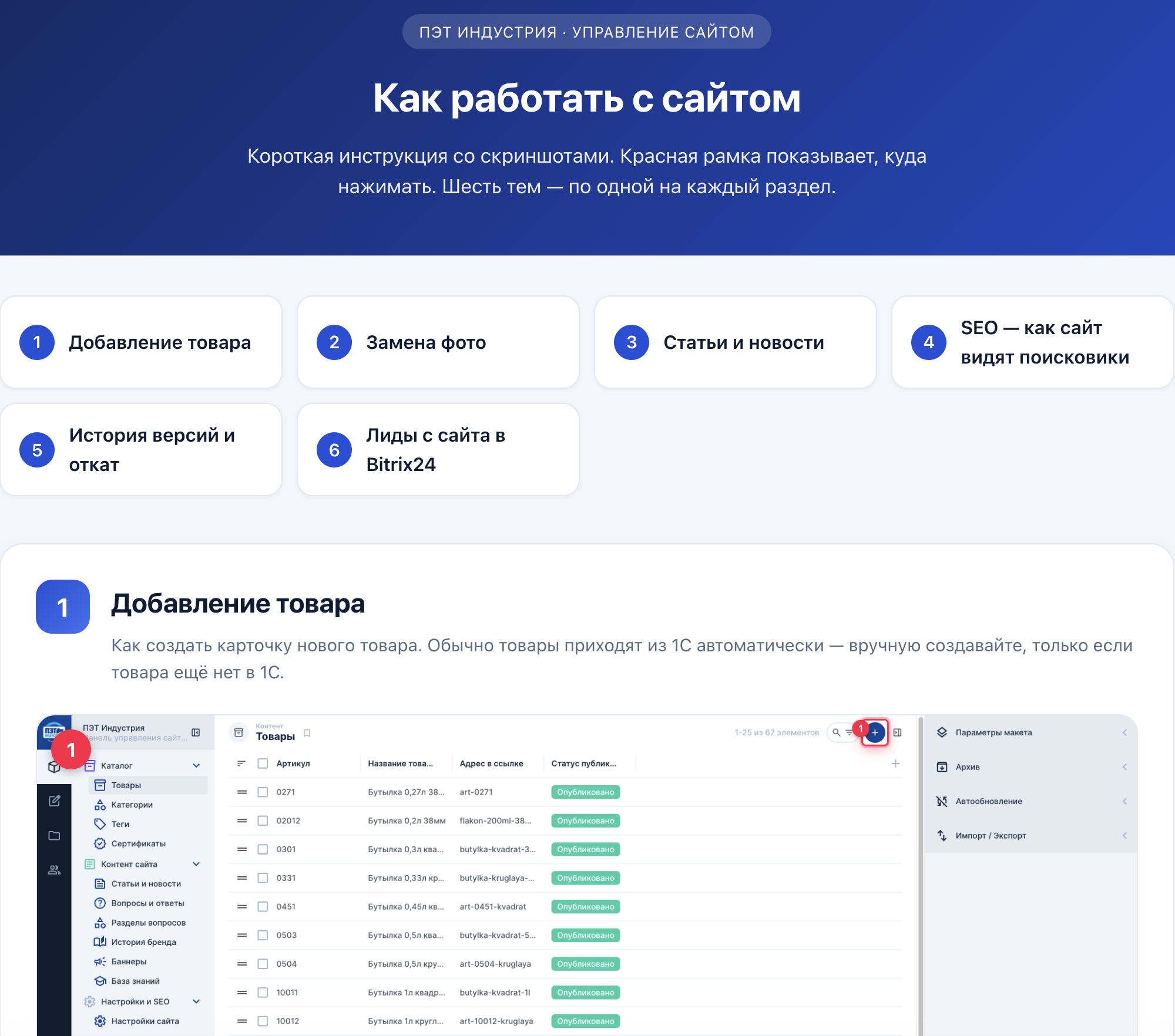 CMS PET Industria - список товаров